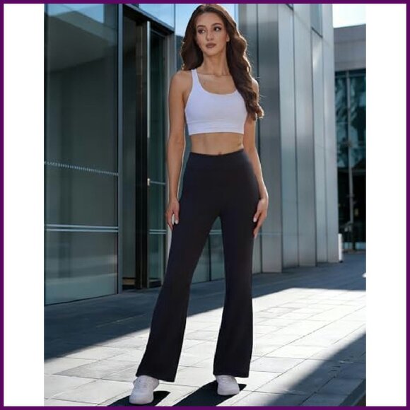 High Waist Bootcut Work Pants with Pockets Tummy Control Yoga Slacks - Picture 4 of 6